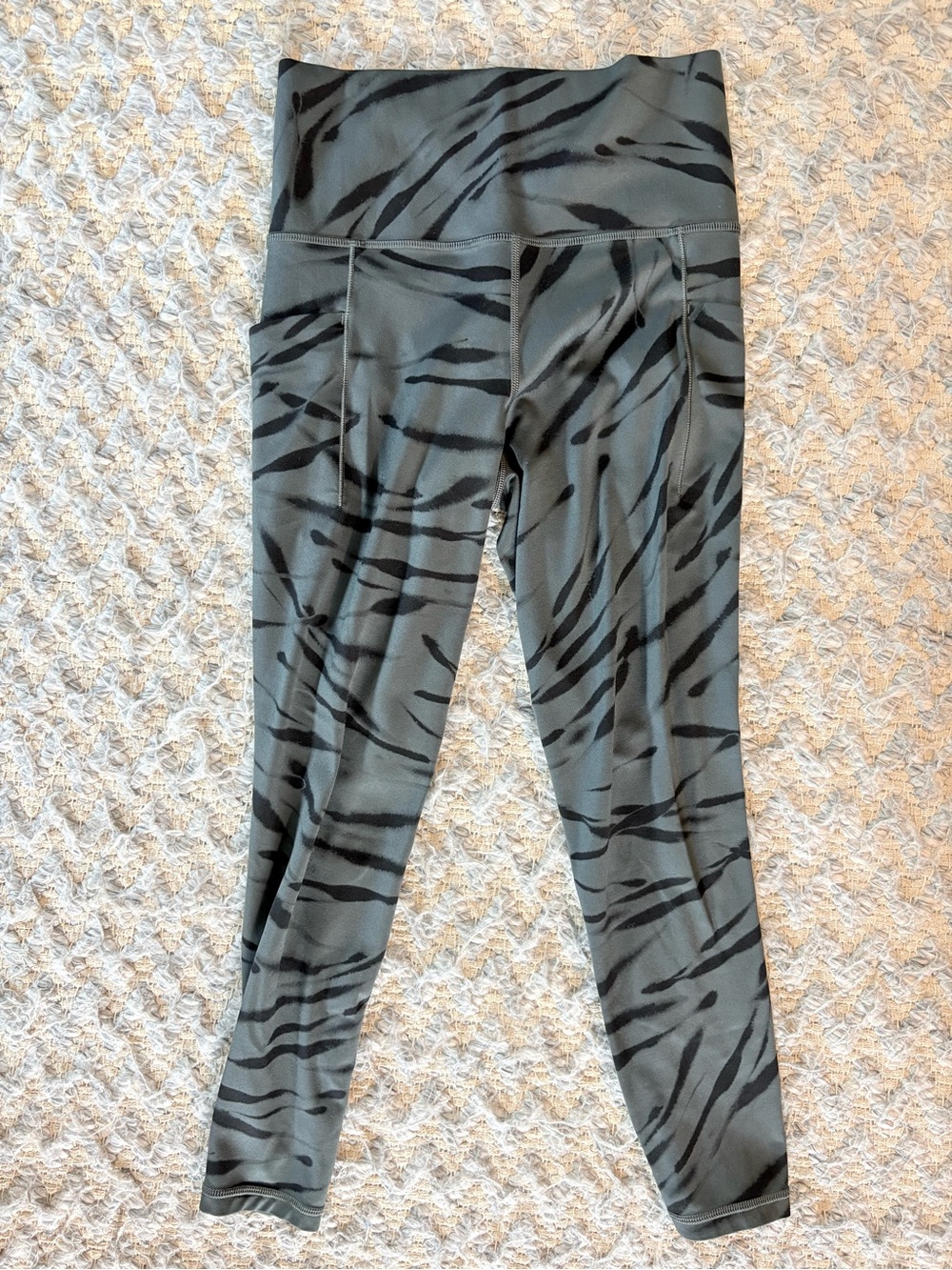 Athleta Gray Leggings with Black Tiger-Stripe Print